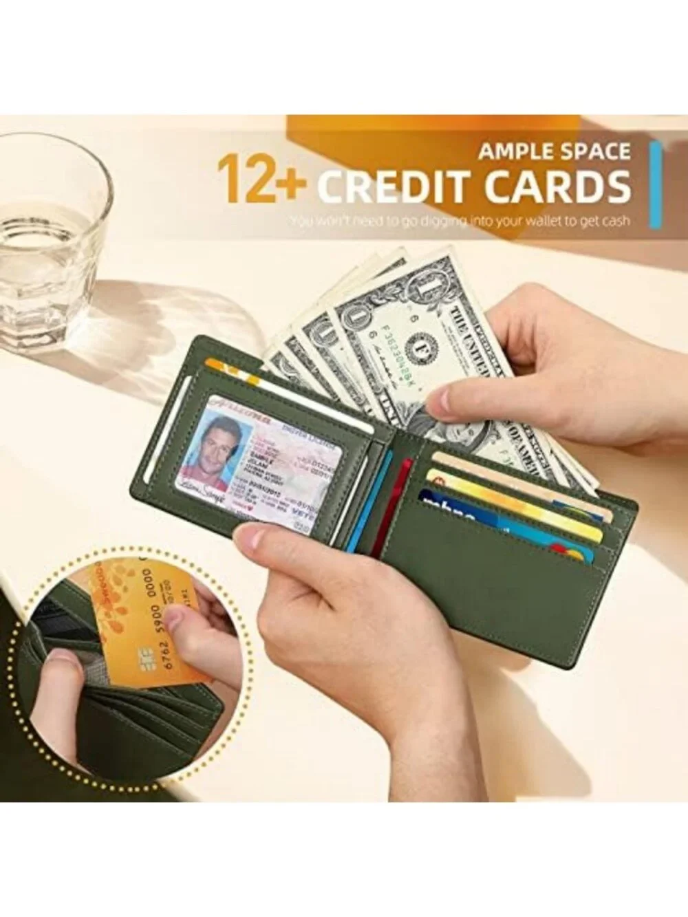 Slim Leather Bifold Wallet for Men, RFID Blocking, Compact Card Holder, Stylish